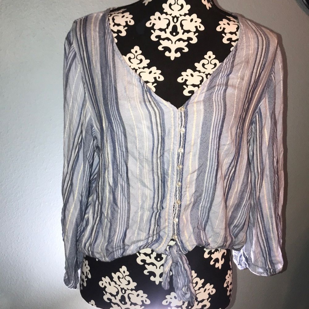 American Eagle Blue and white striped crop top